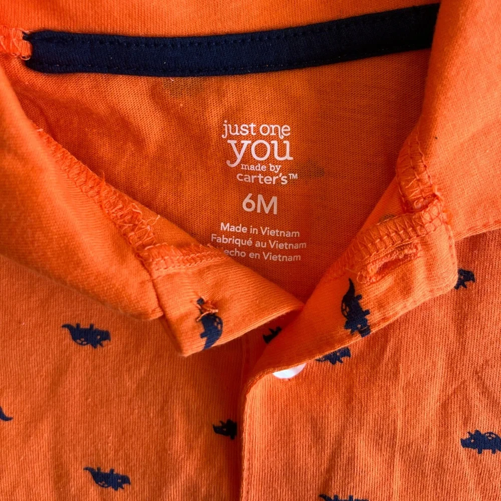 Carter’s Just One You Baby Boy Short Sleeve Polo Shirt Orange Blue Dinosaurs 6M